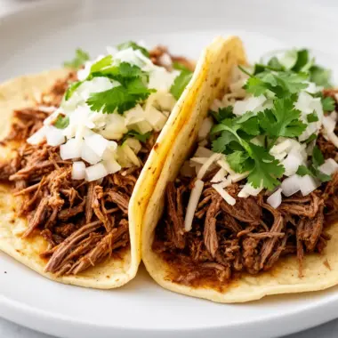 Delicious Birria Tacos served with rich consomé and fresh garnishes
