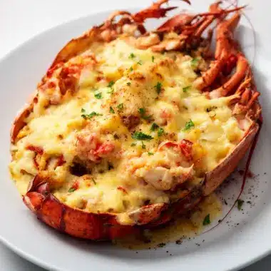 Delicious Lobster Thermidor served elegantly with a creamy sauce.