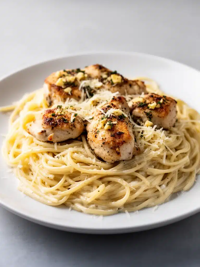 Garlic Butter Chicken Bites with Creamy Parmesan Pasta