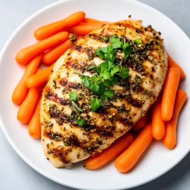 Delicious Garlic Herb Chicken served with vibrant carrots on a plate.