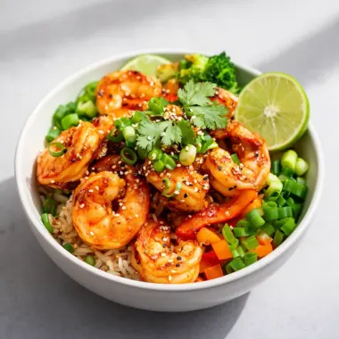 Delicious honey garlic shrimp served in a bowl with colorful vegetables