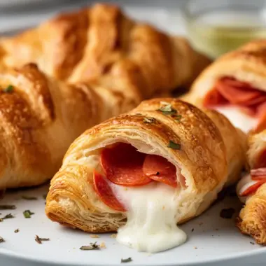 Mozzarella Pepperoni Croissant Rolls fresh out of the oven