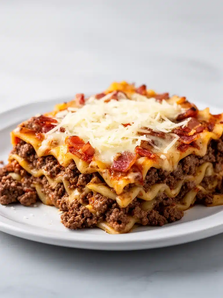 Parmesan Garlic Bacon Cheeseburger Lasagna Recipe