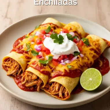 Delicious quick and easy enchiladas topped with cheese and salsa