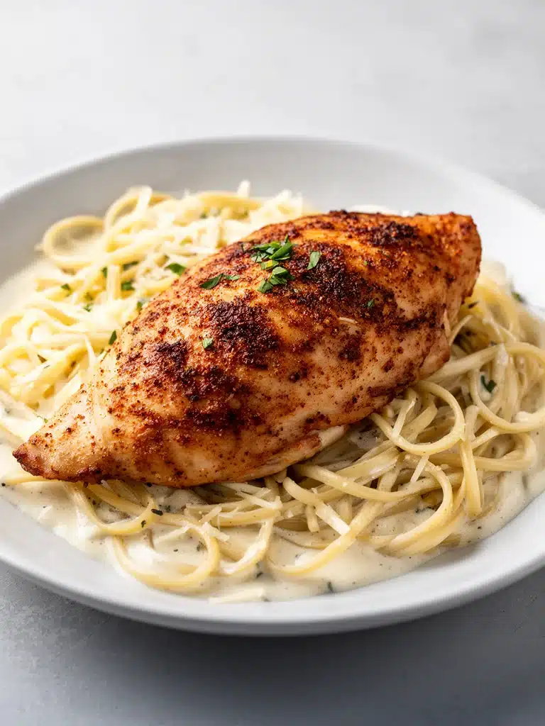 Savory Cajun Chicken and Creamy Garlic Parmesan Linguine