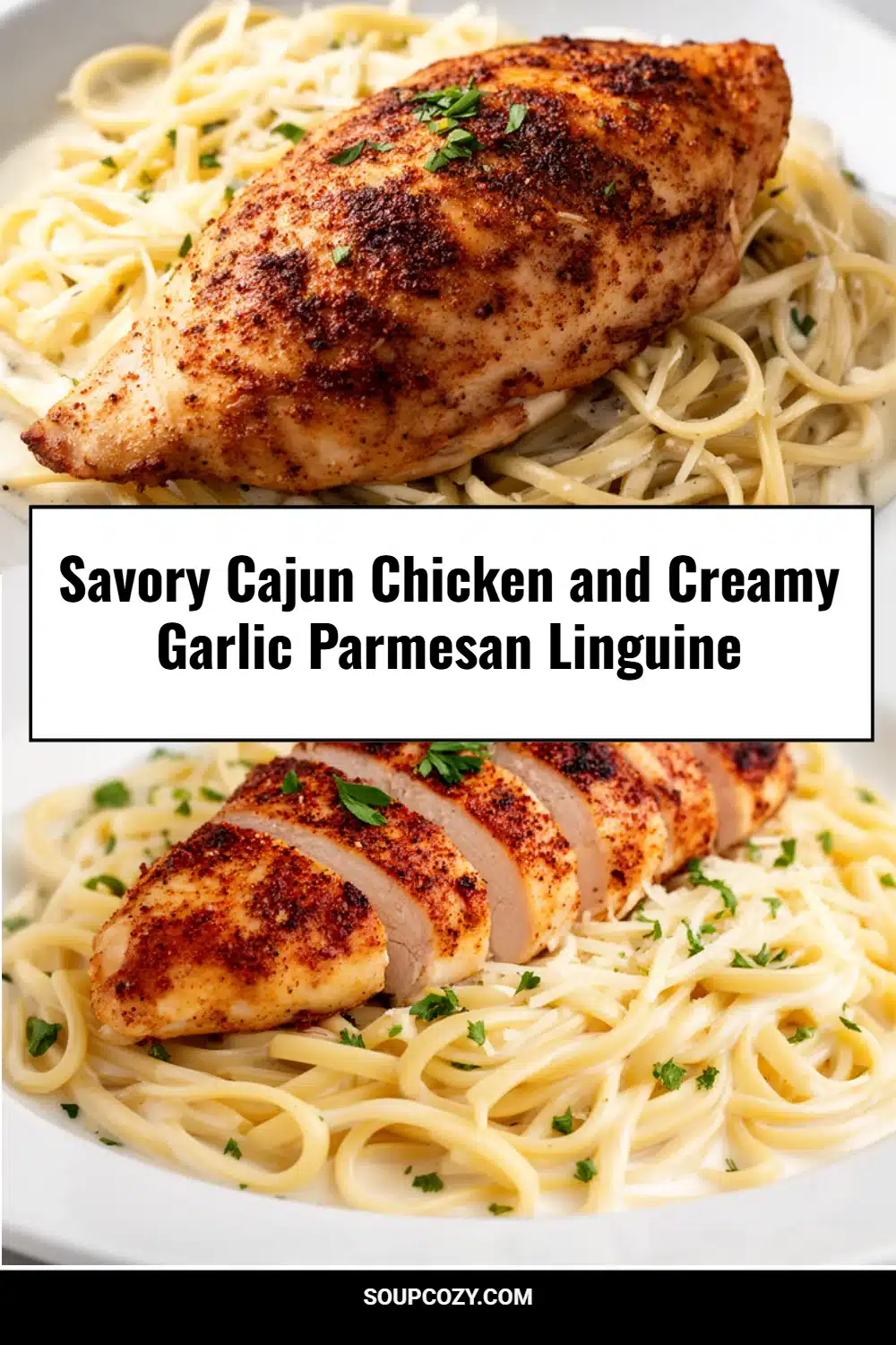 Savory Cajun Chicken and Creamy Garlic Parmesan Linguine