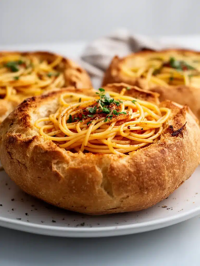 Spaghetti Garlic Bread Bowls
