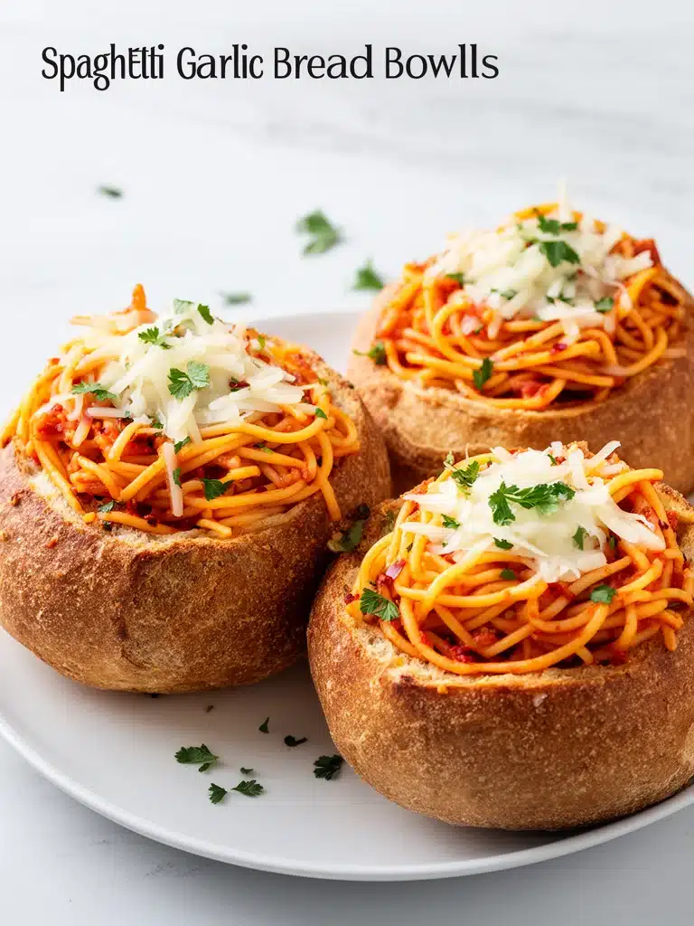 Spaghetti Garlic Bread Bowls