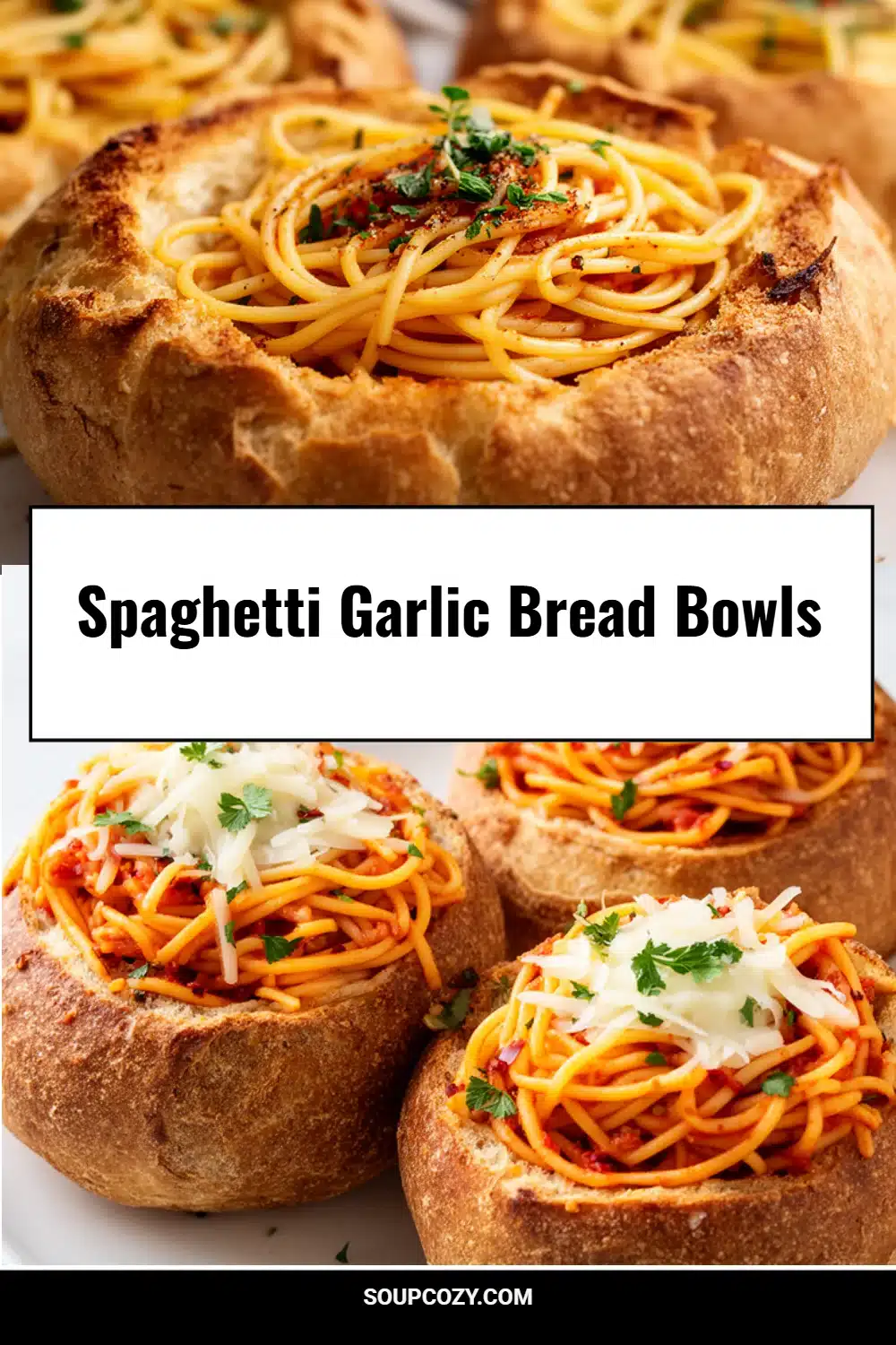 Spaghetti Garlic Bread Bowls