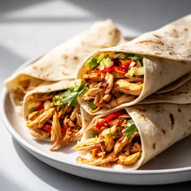 Sweet Chili Chicken Wraps with fresh ingredients wrapped in a tortilla