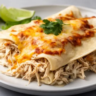 Creamy white chicken enchiladas ready to serve with toppings